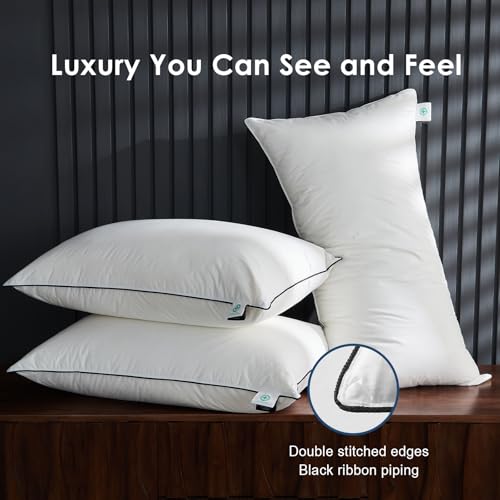 King Size Set of 2 Hybrid Goose Down Pillow with Memory Foam and Organic Cotton Cover M976721