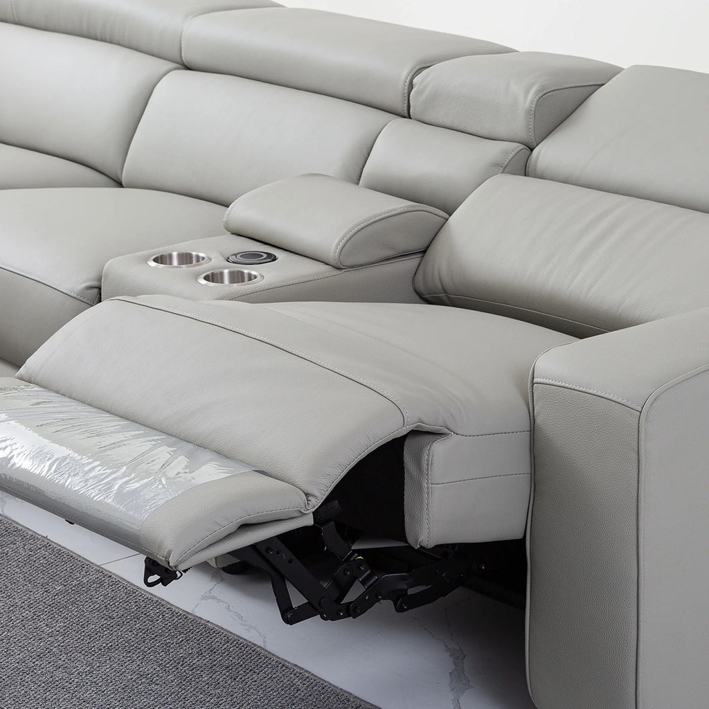 Light Grey Top Grain Leather Sectional with Power Recliners B781716