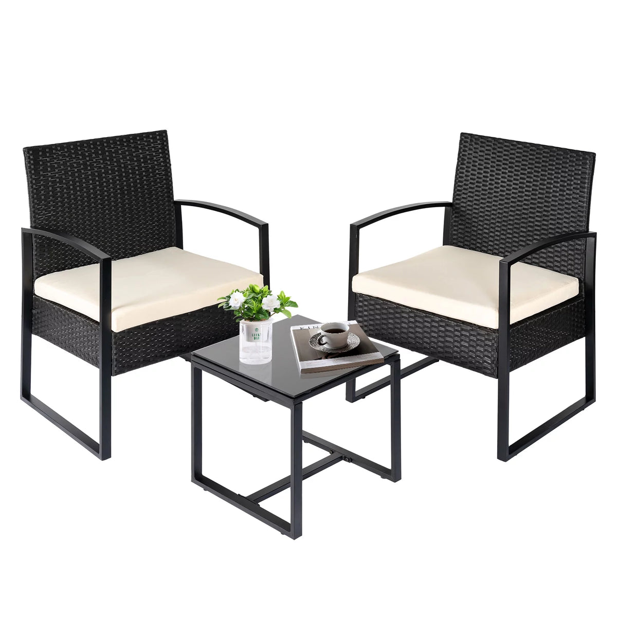 3 Piece Rattan Patio Set with Glass Table M512