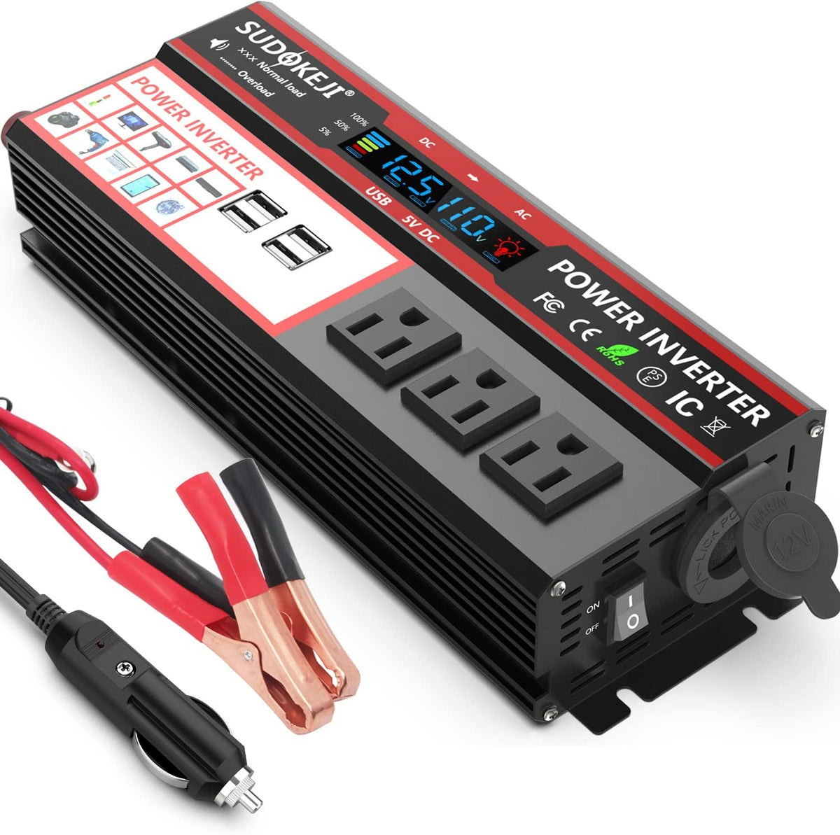 Power Inverter 1000W DC 12V to 110V AC Converter with LCD Display G720569