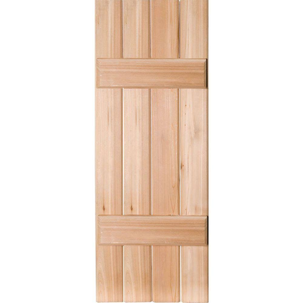 15 in. x 45 in. Real Wood Western Red Cedar Board and Batten Shutters Pair Unfinished G201