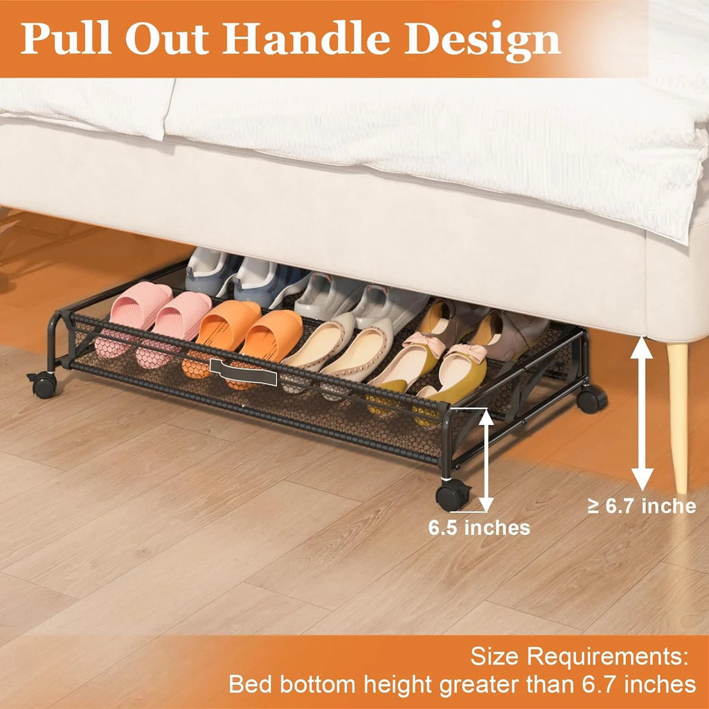 2 Pack Rolling Under-bed Storage Containers with Wheels, Breathable Mesh Fabric with Metal Frame P413386