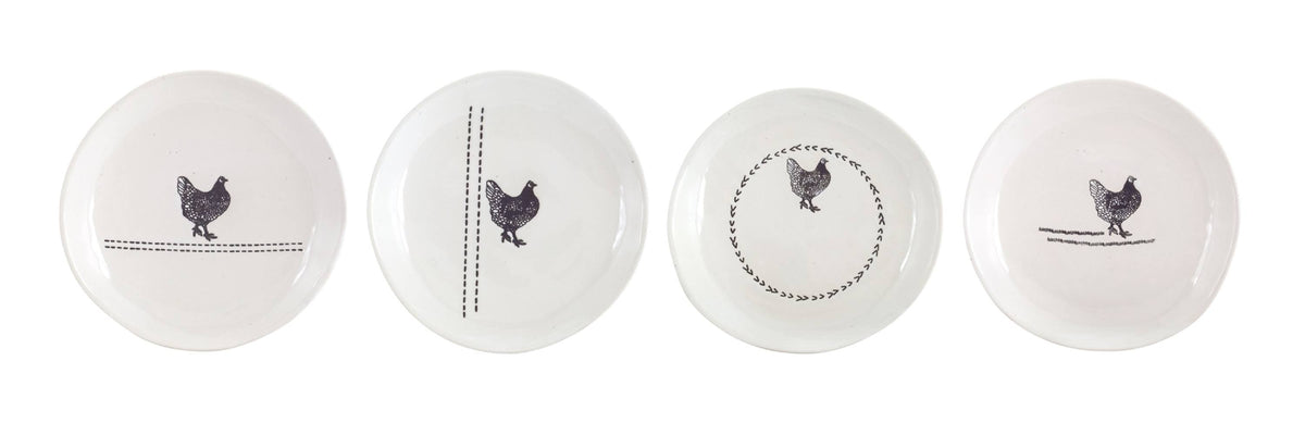 6.5”D Chicken Plate Set of 8 White Black Z351316