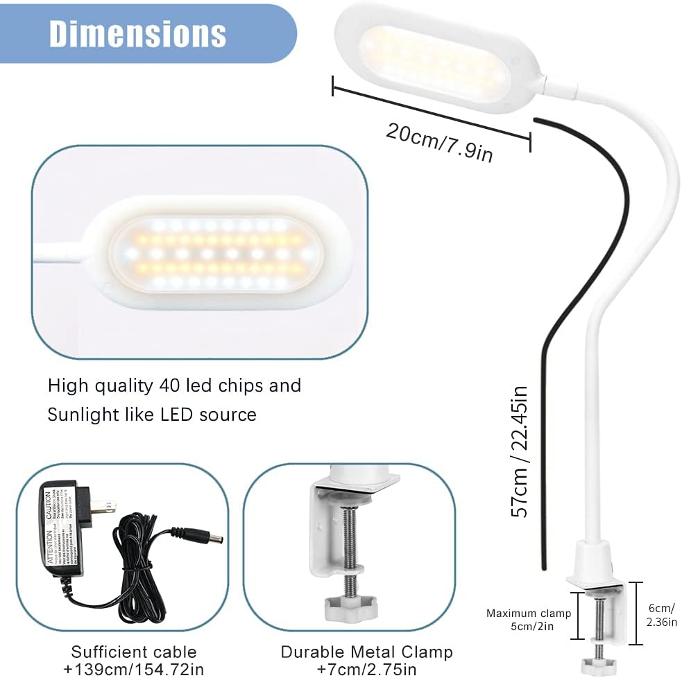 LED Desk Clamp Lamp 700 Lumen 10W Dimmable White E119