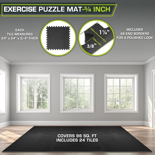 Black EVA Foam Interlocking Exercise Mat - 3/4 inch - 96 Sq Ft - 24 Tiles G751572