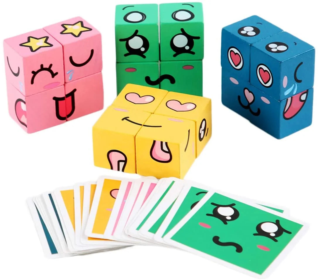 Wooden Building Blocks Set Toy, Emoji Stacking Matching Jigsaw Puzzles R35833