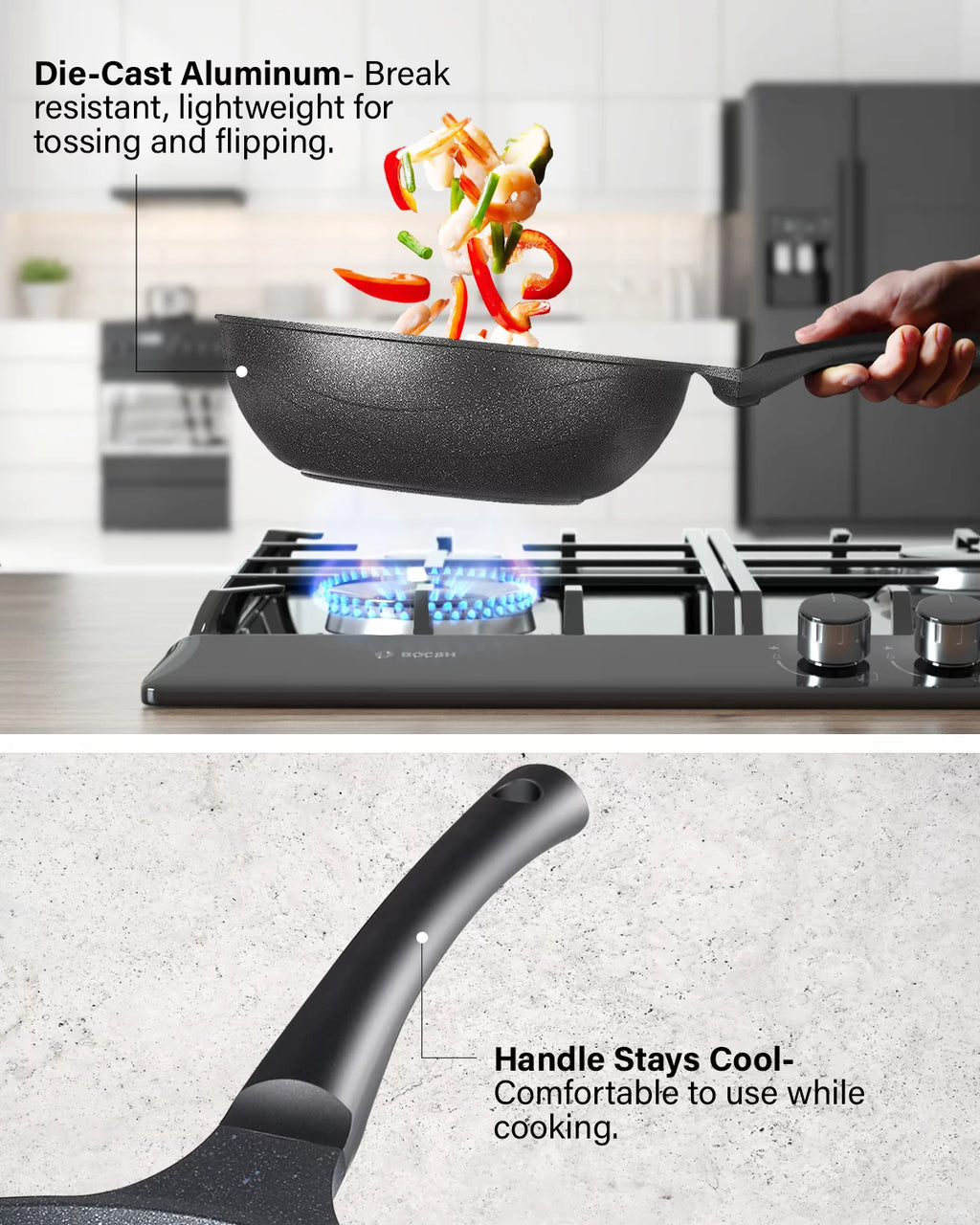 Nonstick Marble Coating Saute Fry Pan with Lid, 12-inch V875436