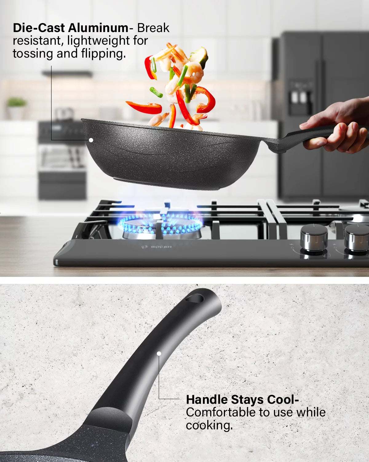 Nonstick Marble Coating Saute Fry Pan with Lid, 12-inch V875436