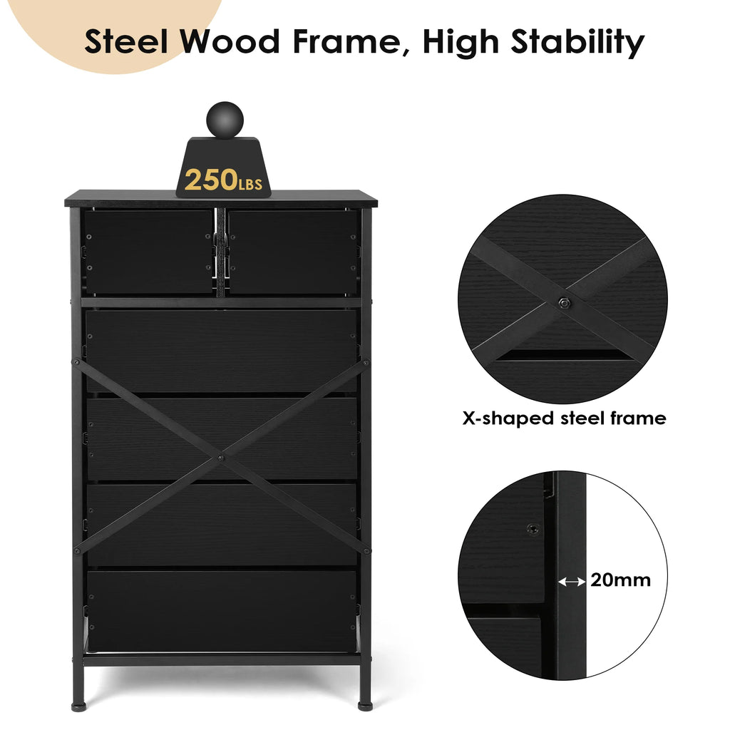 6 Drawer Wood Dresser with Steel Frame G5559