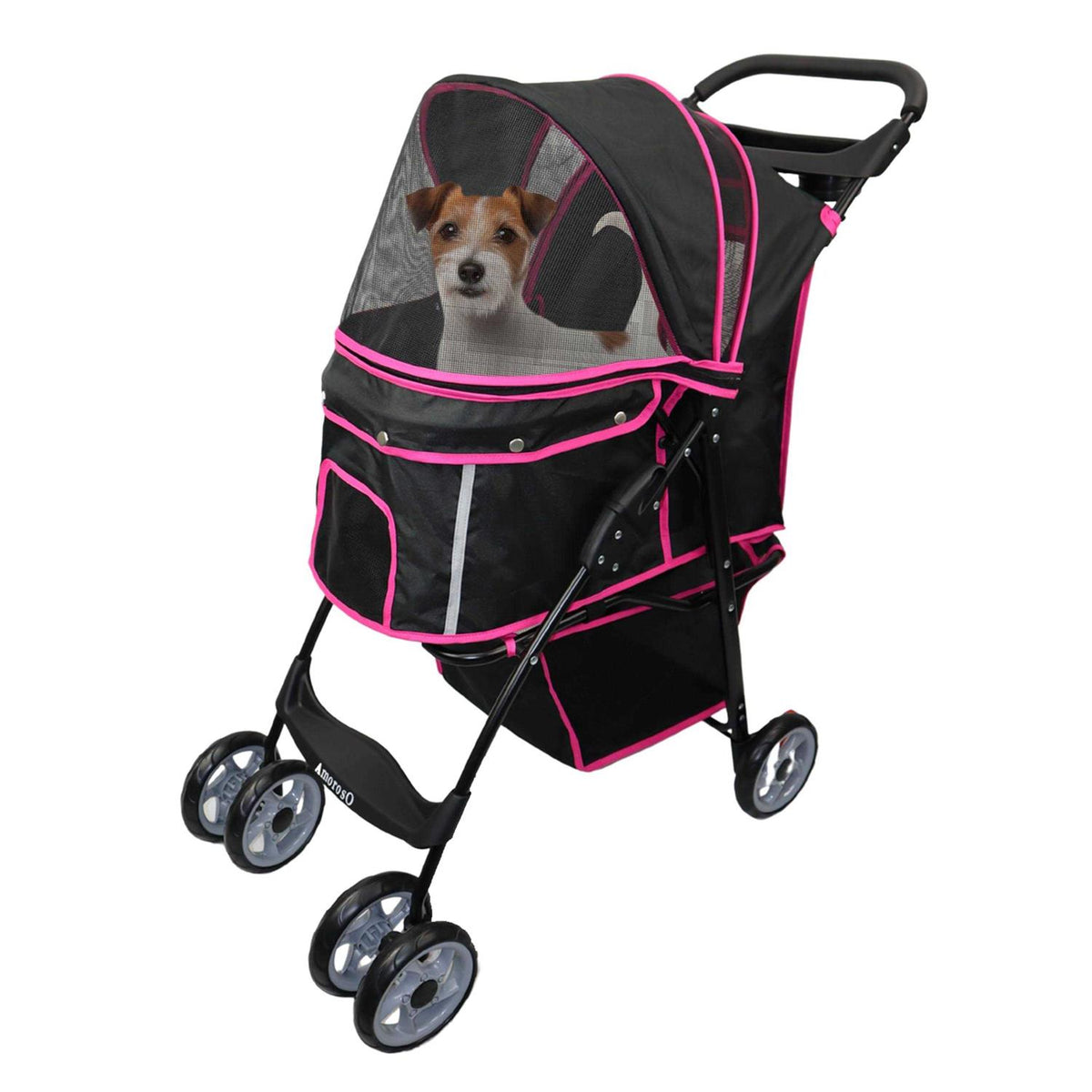 Black Pink Pet Stroller Carrier C35069