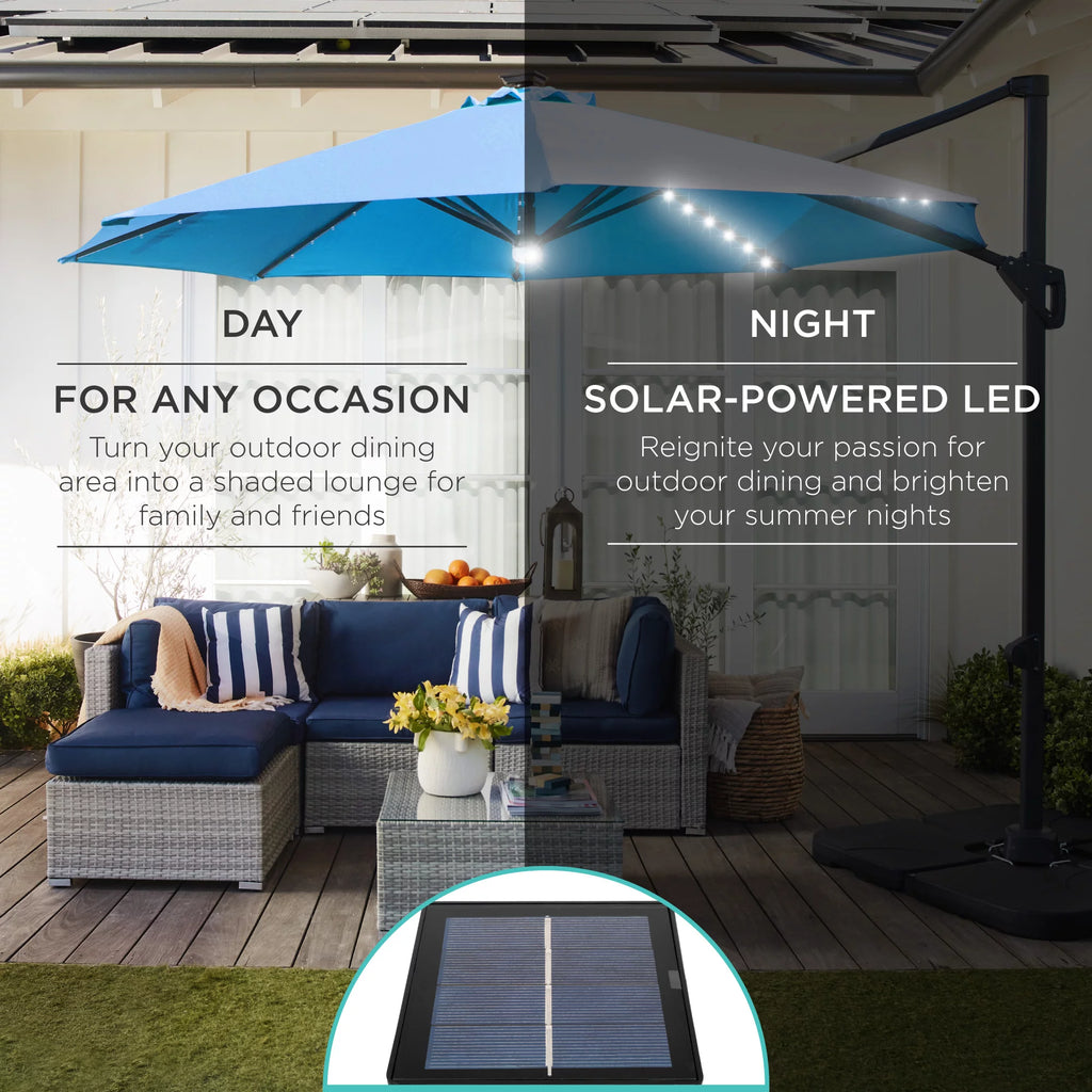 10ft Solar LED Cantilever Patio Umbrella J667