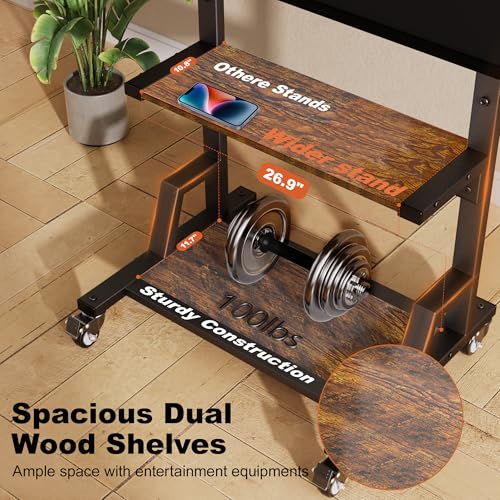 Rolling TV Stand for 32"-75" TVs with Metal Mount & 2 Tier Wood Shelf A705247