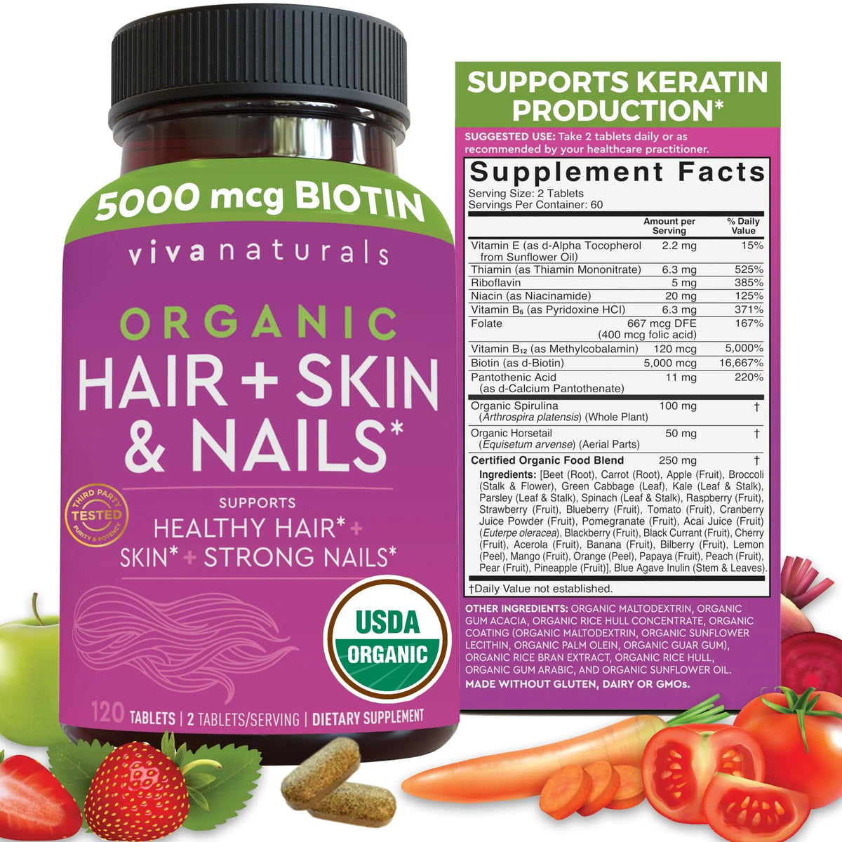 Biotin Vitamins for Hair Skin and Nails, 5000mcg, 120 Supplement T4218