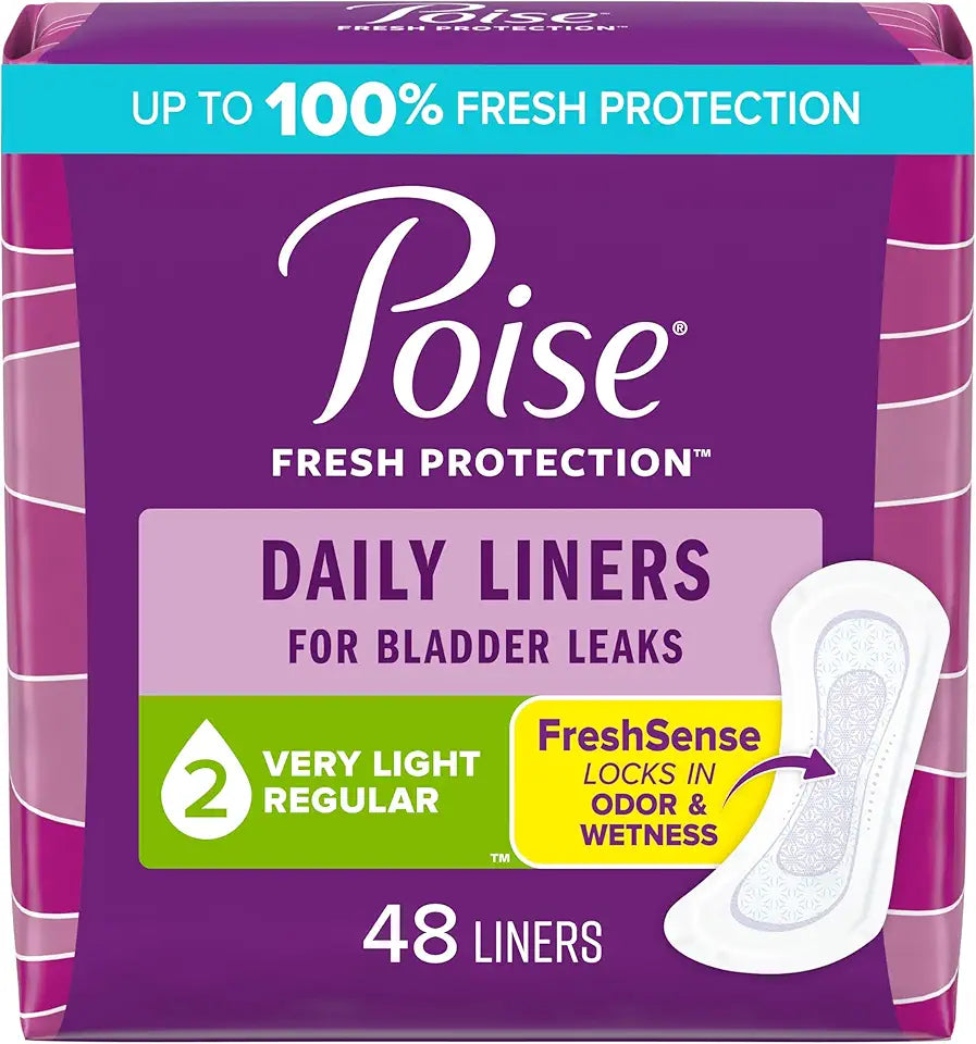 Incontinence Panty Liners, 2 Drop Very Light Absorbency, Regular Length, 48 Count J97658