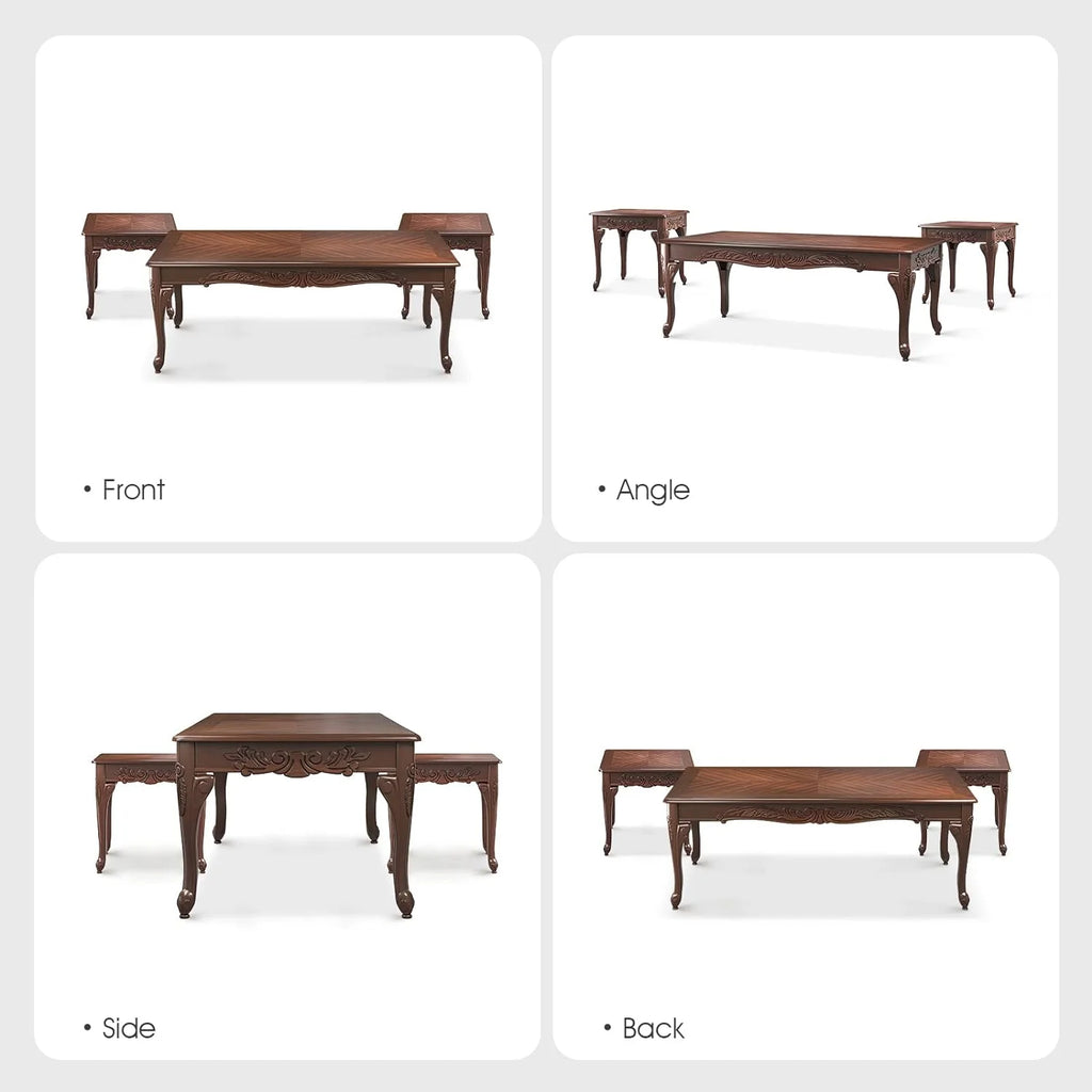 3 Piece Wood Coffee Table Set with 2 End Tables V59893