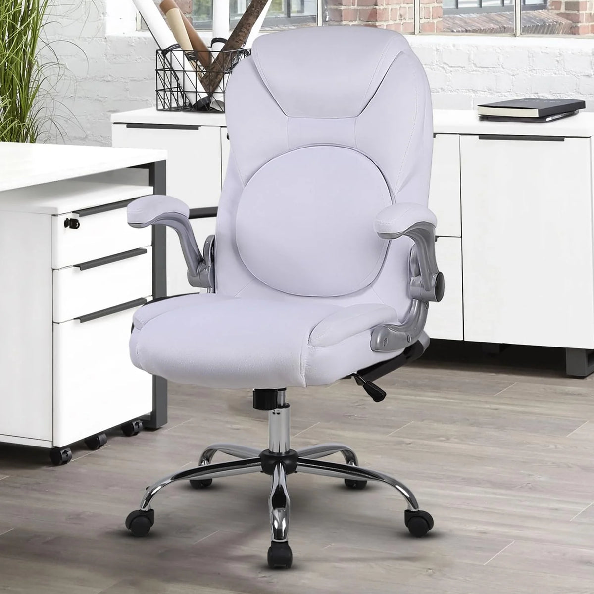 Velvet Ergonomic Office Chair with Wheels and Flip-up Arms, White U9639