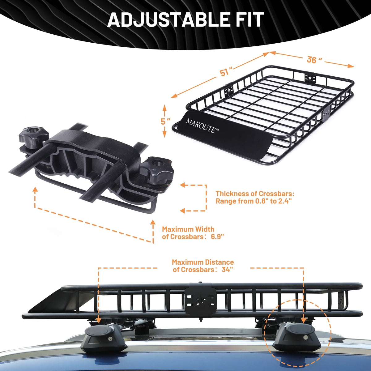 Roof Rack Carrier Basket Universal 51" X 36" X 5" Rooftop Cargo Carrier Basket I192