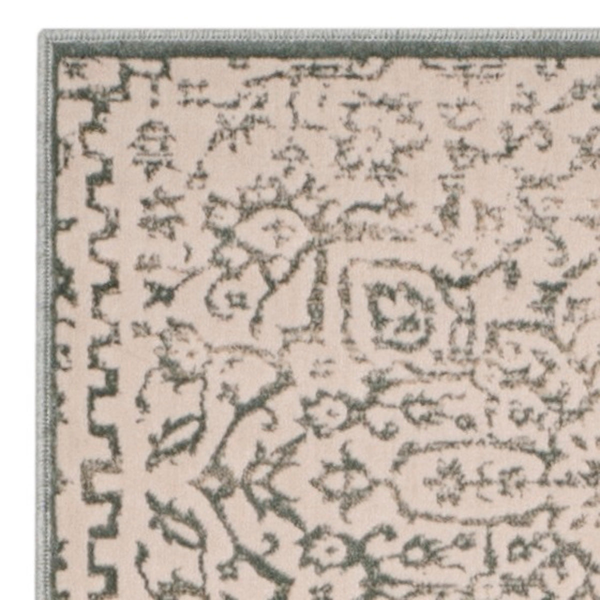 Light Blue Ivory Geometric Floral Runner Rug A39475