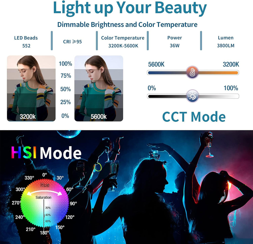 2 Packs Dimmable RGB LED Video Lighting Kit with Remote F8668