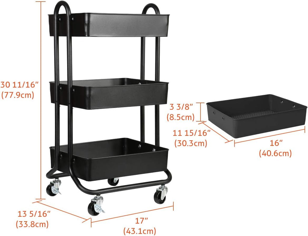 3 Tier Metal Rolling Utility Storage Cart with Wheels X92211