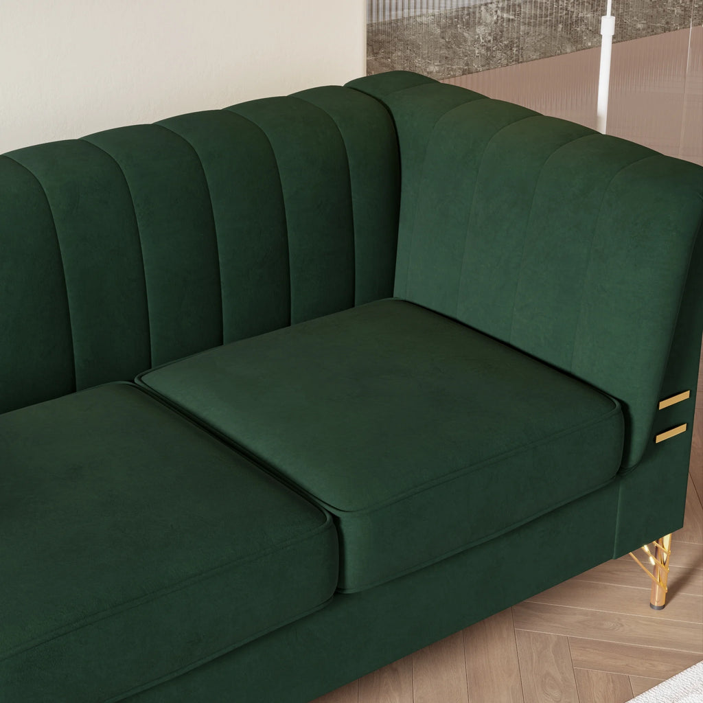 Green Velvet 3-Seater Sofa with Metal Legs T85065