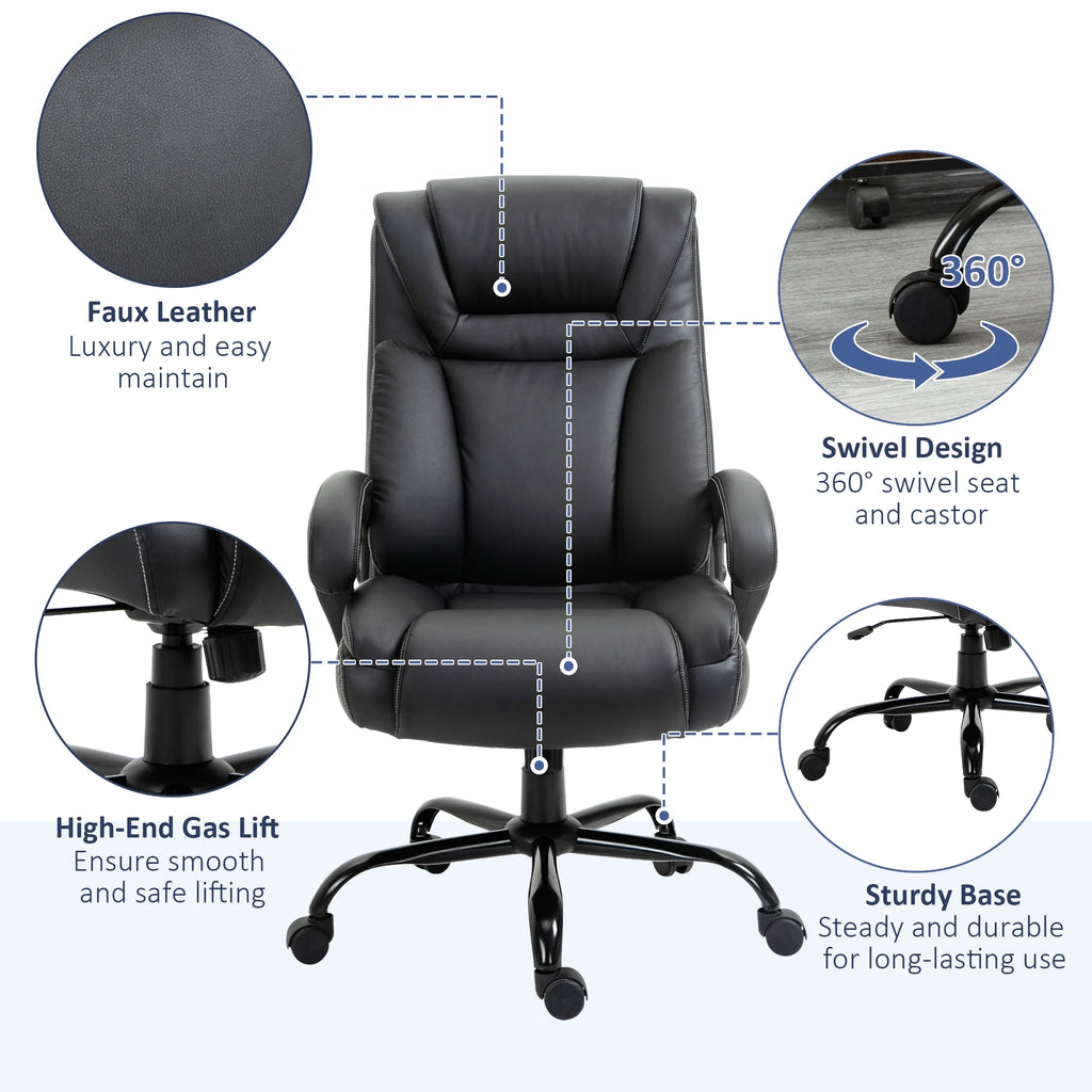 Big and Tall Executive Office Chair with High Back PU Leather, Black Y11641