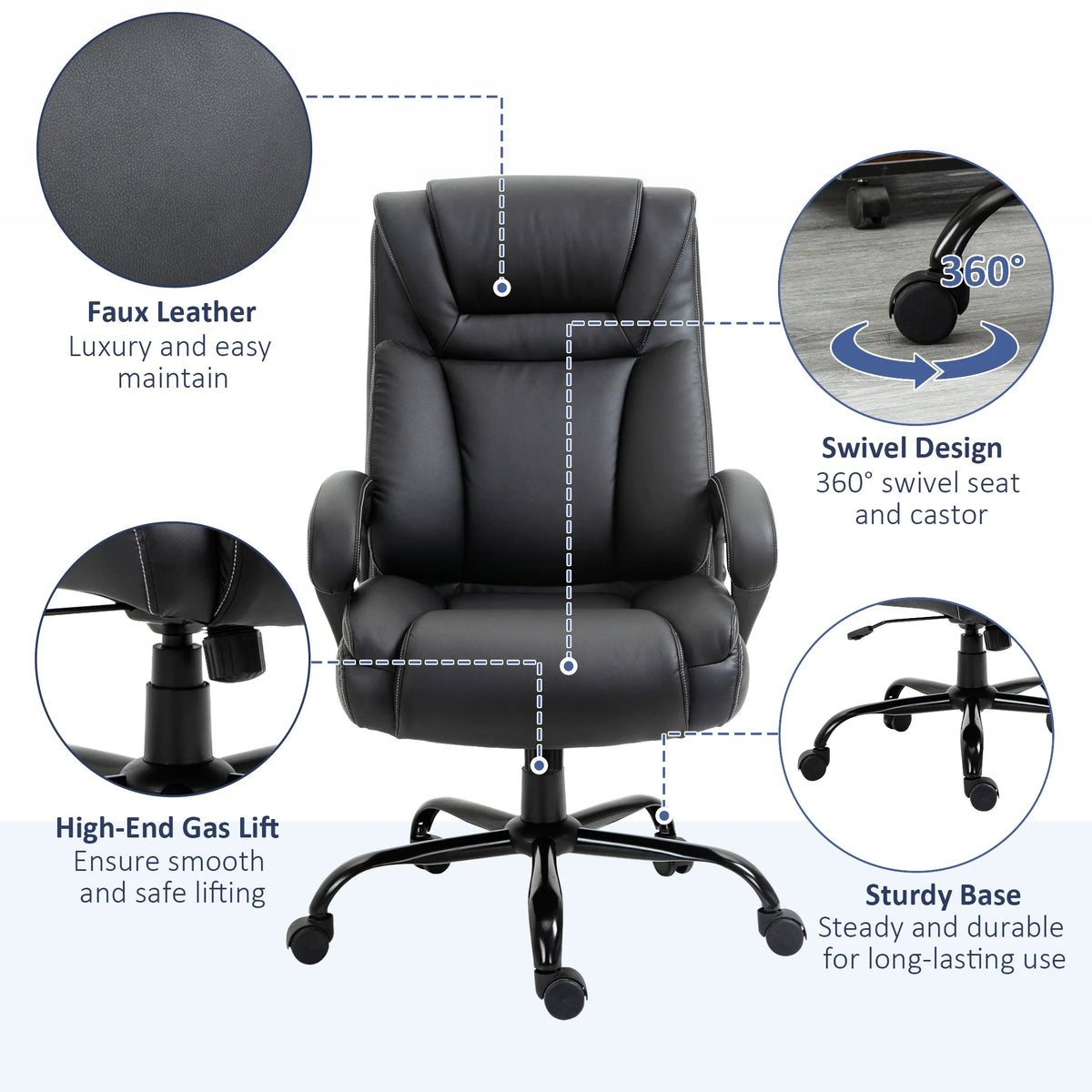 Big and Tall Executive Office Chair with High Back PU Leather, Black Y11641