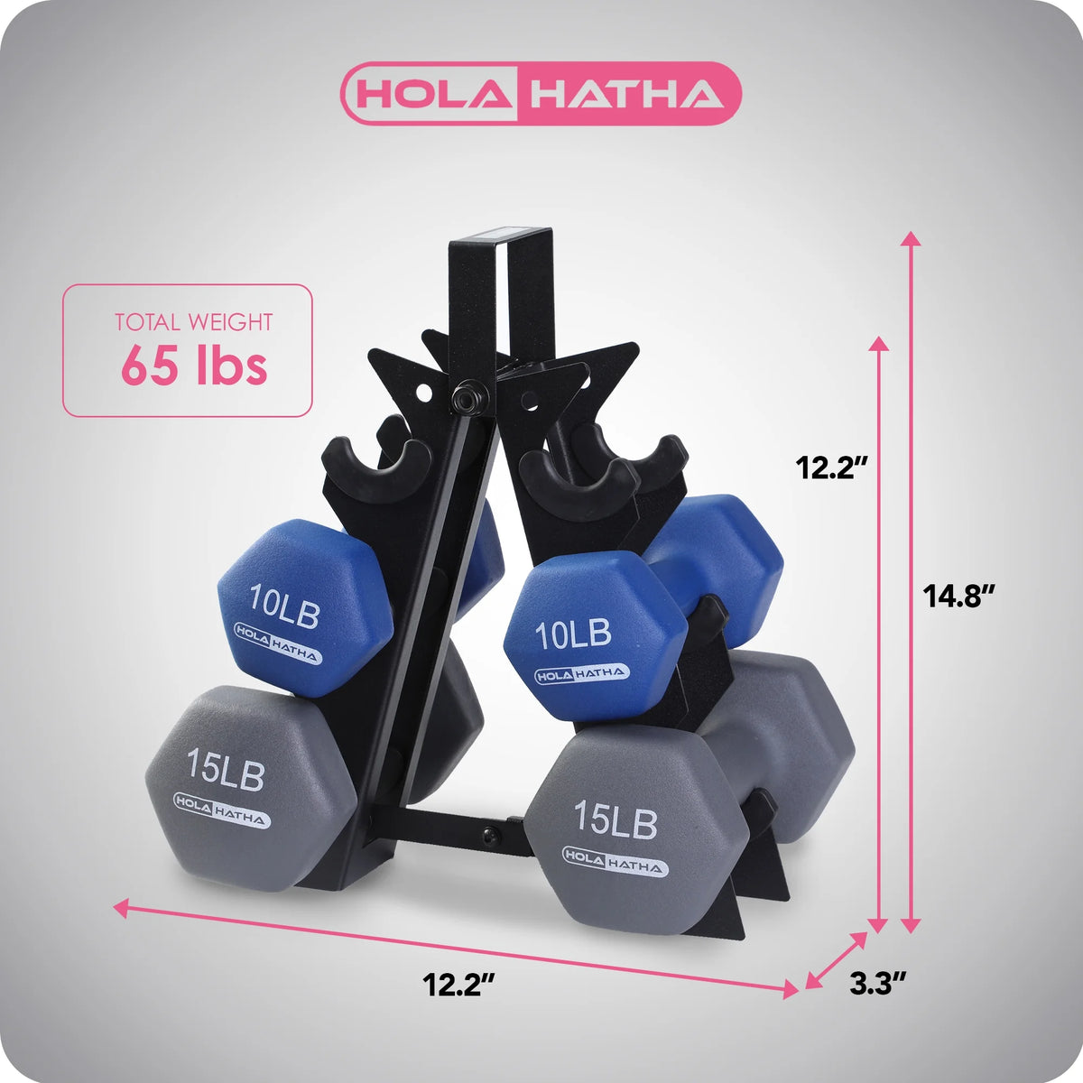 5, 10, and 15 lb Neoprene Dumbbell Set & Rack M2516