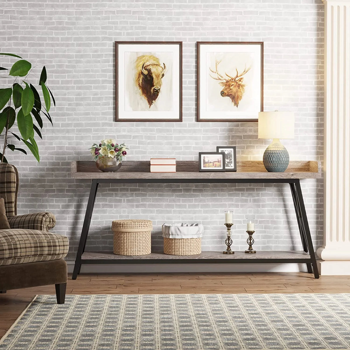 70.9 Inch Industrial Console Table Grey V5388