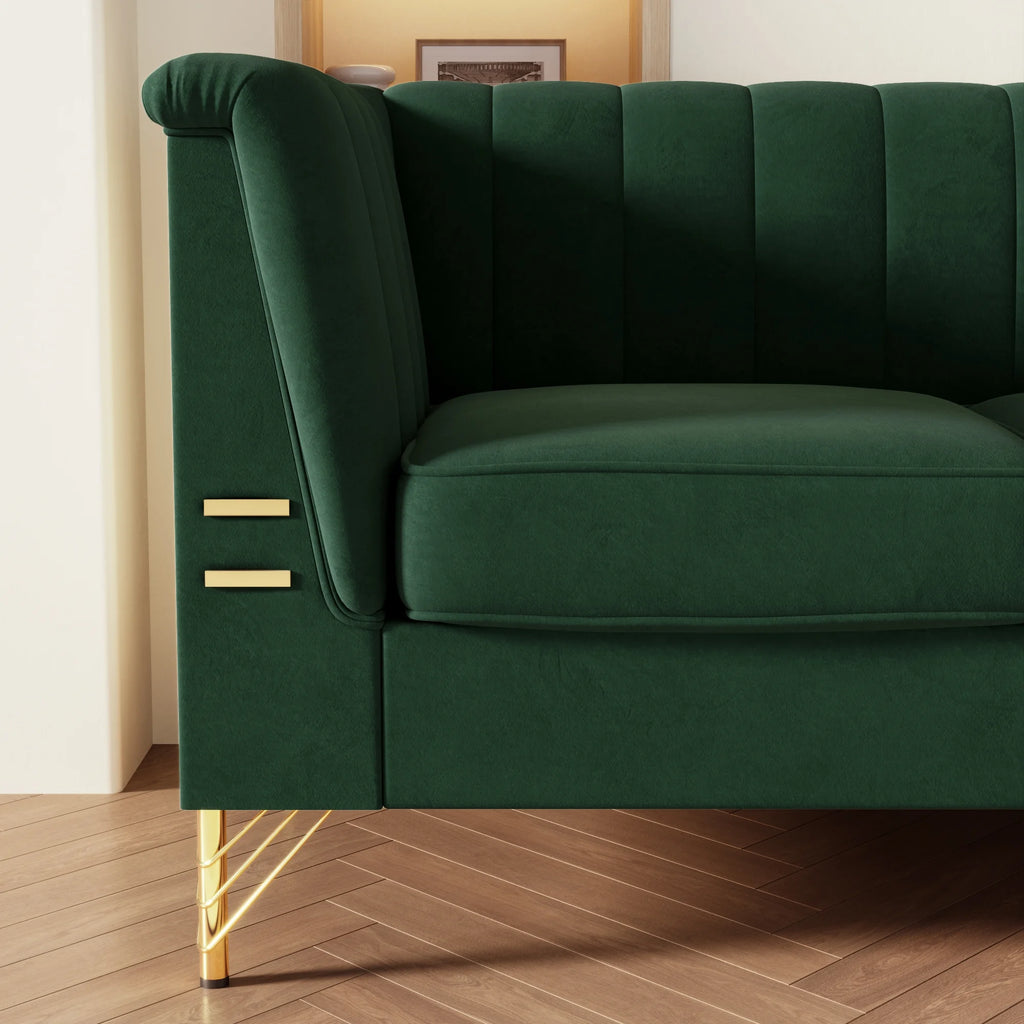 Green Velvet 3-Seater Sofa with Metal Legs T85065