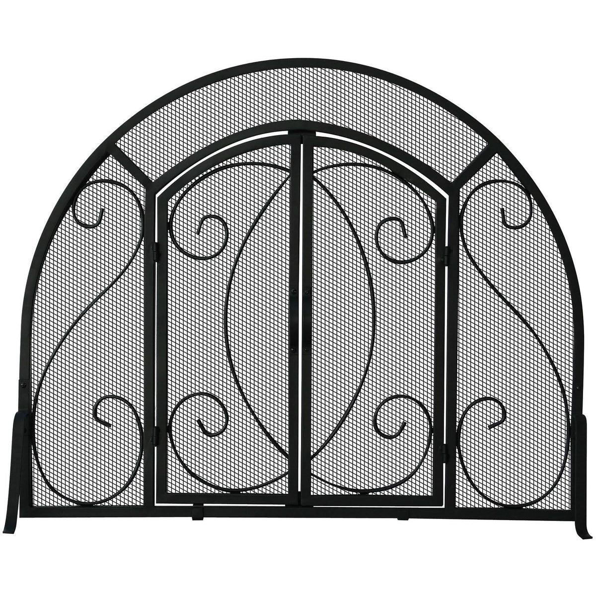Black Wrought Iron Single Panel Screen with Doors A3948
