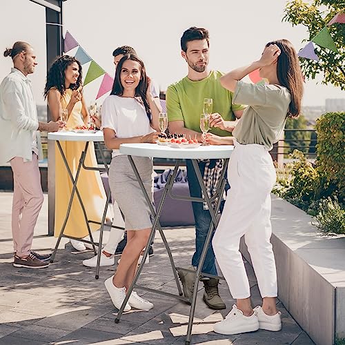 32" Plastic Folding Round Table Bar Height, HDPE, Gray Metal Finish, Black T61224