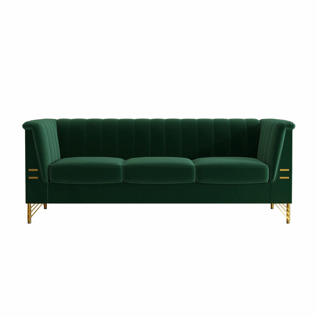 Green Velvet 3-Seater Sofa with Metal Legs T85065