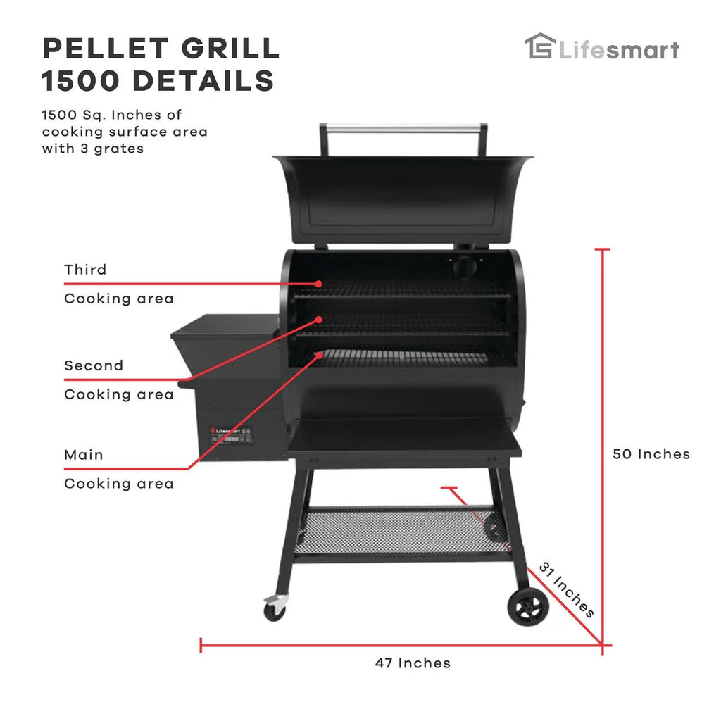1500 Square Inch Pellet Grill and Smoker with 3 Cooking Racks E408