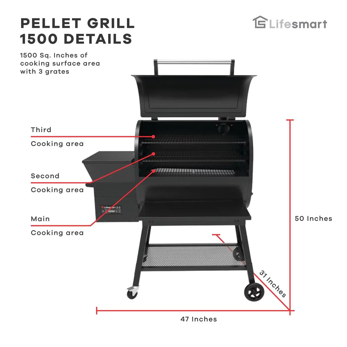 1500 Square Inch Pellet Grill and Smoker with 3 Cooking Racks E408