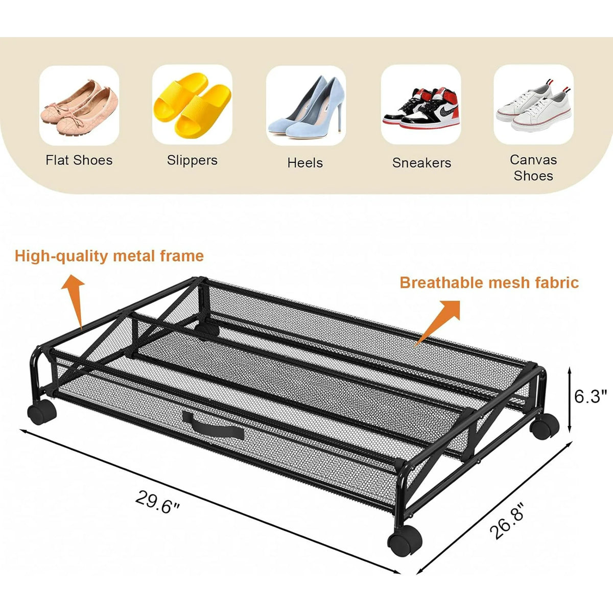 2 Pack Rolling Under-bed Storage Containers with Wheels, Breathable Mesh Fabric with Metal Frame P413386