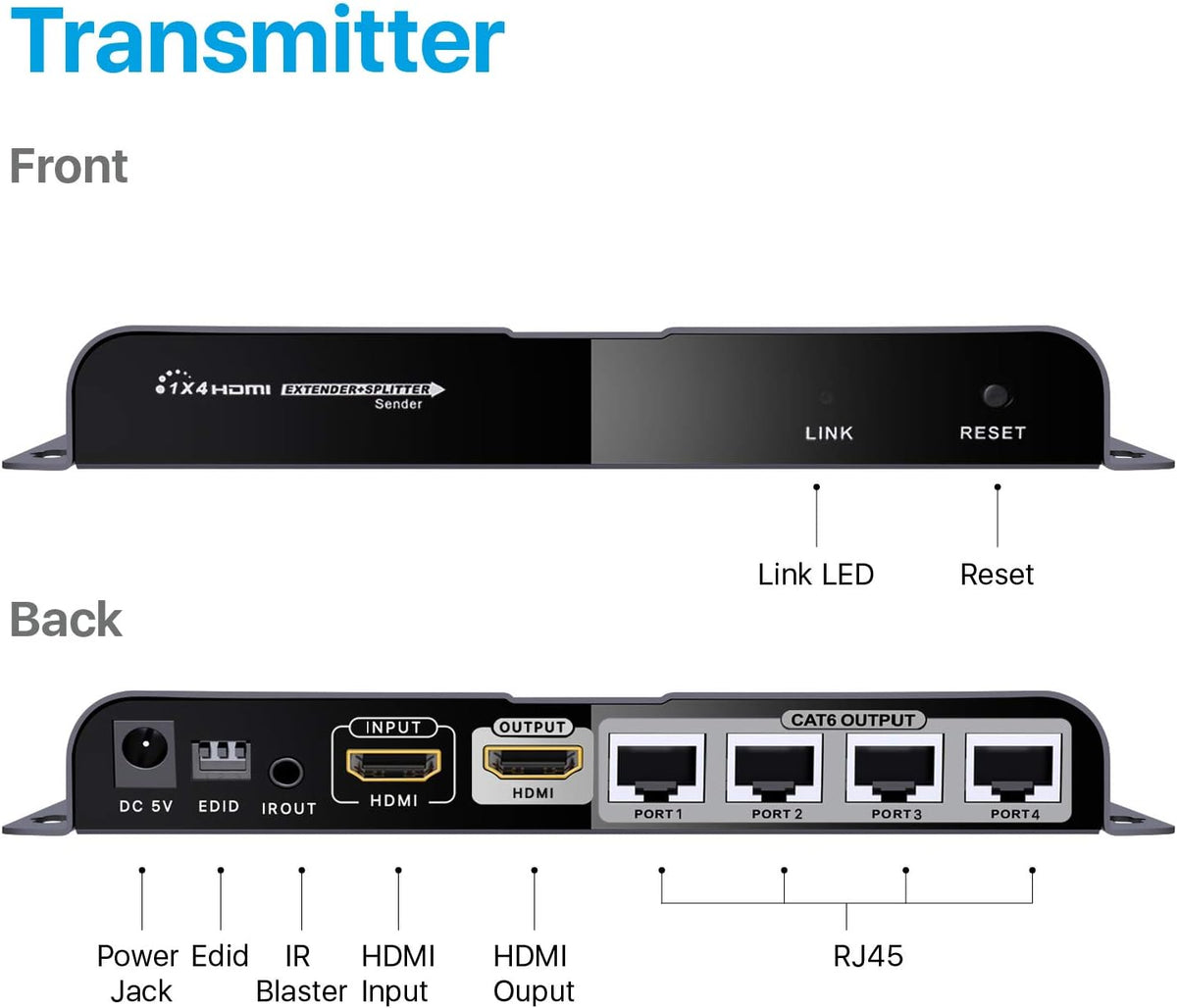 8 Port HDMI Extender Splitter over Cat6/Cat7 Cable with IR Remote Control O823