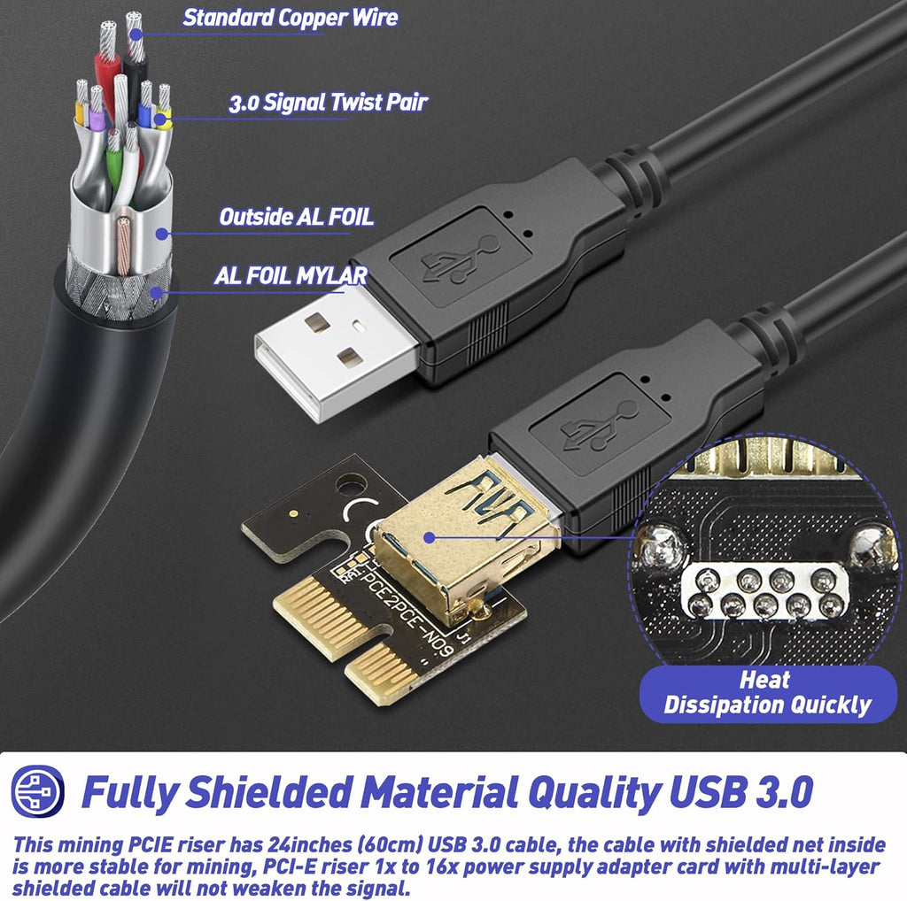 6 Pack PCI-E Riser Adapter Card with USB 3.0 Cable U117