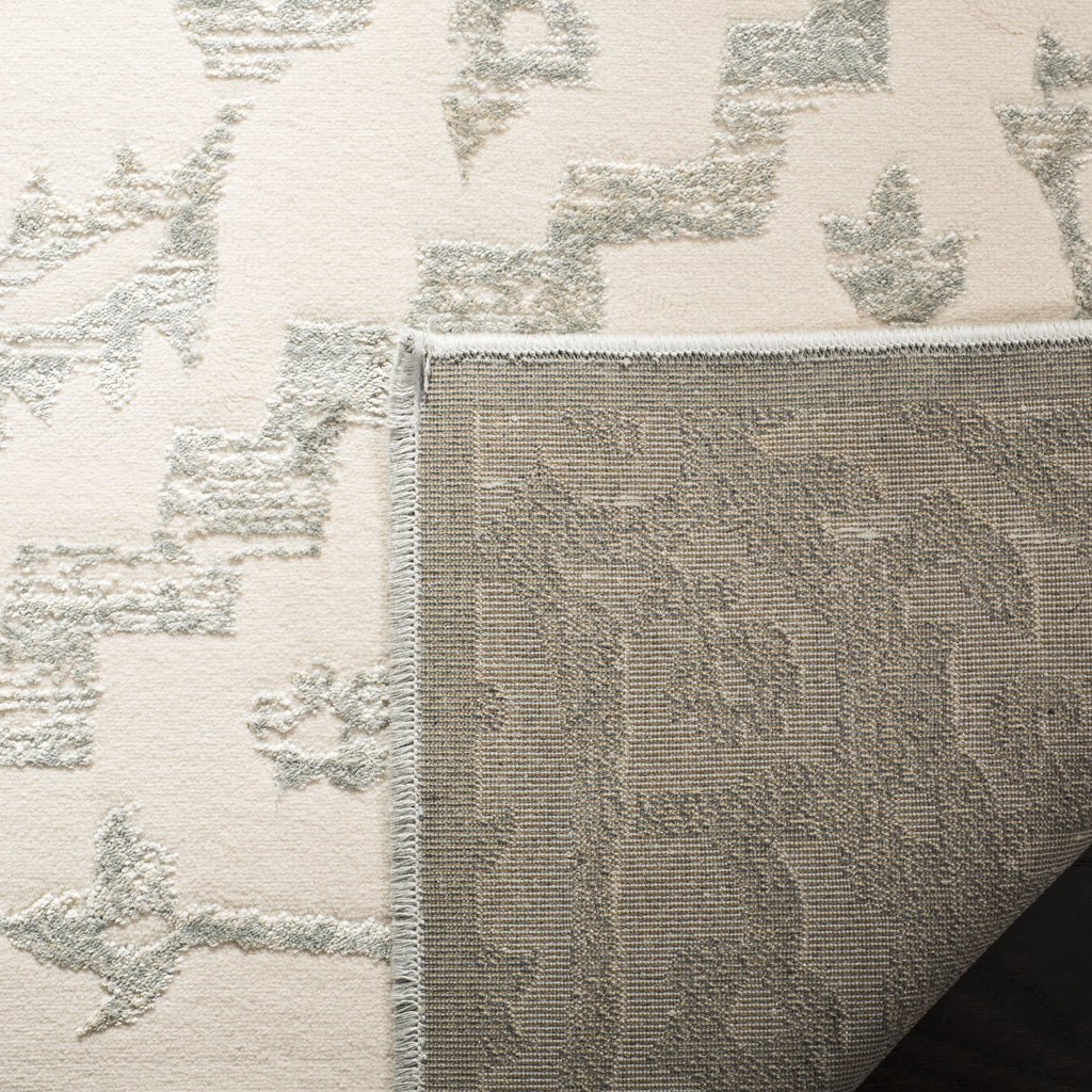 Light Blue Ivory Geometric Floral Runner Rug A39475