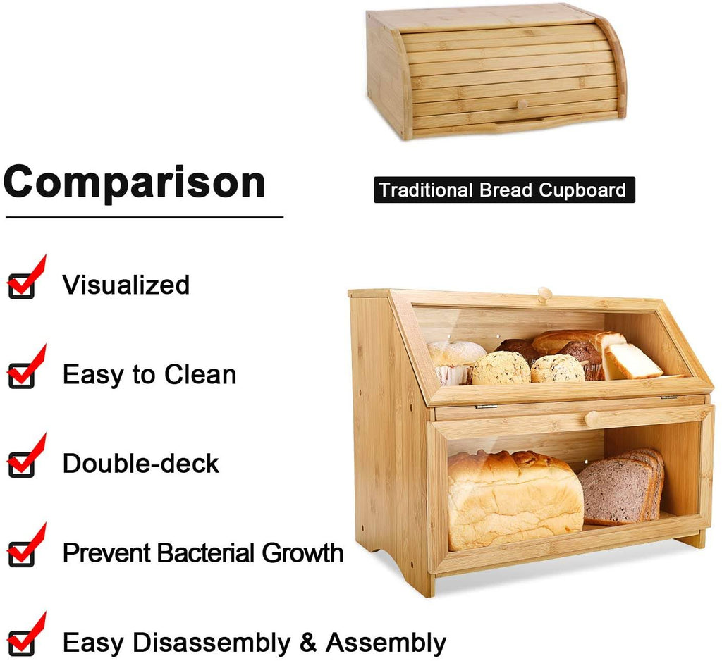 Double Layer Large Wooden Bread Box U4044