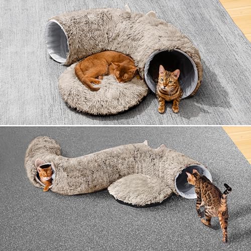 Cat Tunnel with Cat Bed Soft Plush Cat Cave Donut Tunnel Grey I977947