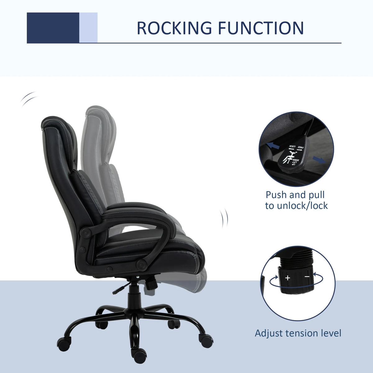 Big and Tall Executive Office Chair with High Back PU Leather, Black Y11641