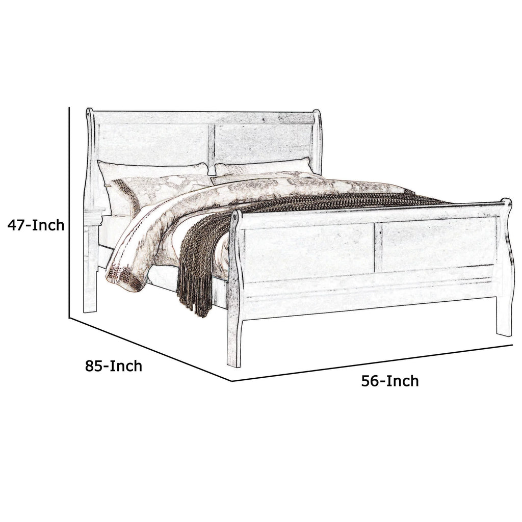 Brown Wooden Full Bed with Sleigh Headboard and Footboard I3332