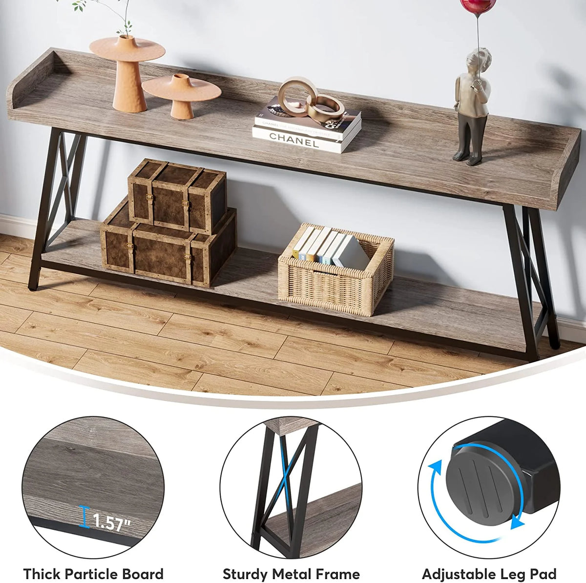 70.9 Inch Industrial Console Table Grey V5388