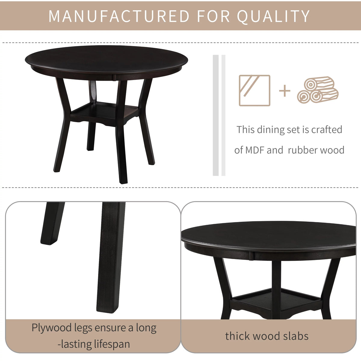 42" 5-Piece Round Dining Table Set with 4 Upholstered Chairs R330929