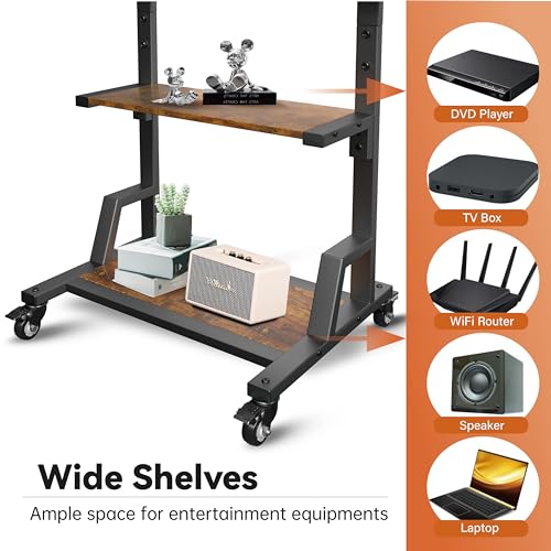 Rolling TV Stand for 32"-75" TVs with Metal Mount & 2 Tier Wood Shelf A705247