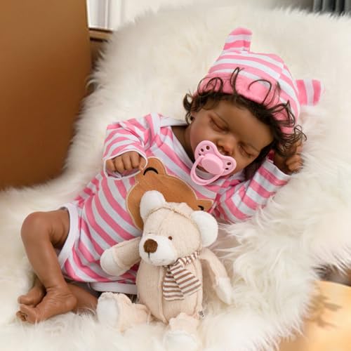 Realistic Reborn Baby Dolls, Silicone Soft Body Black Lifelike Reborn Babies with Feeding Kit & Gift Box F391