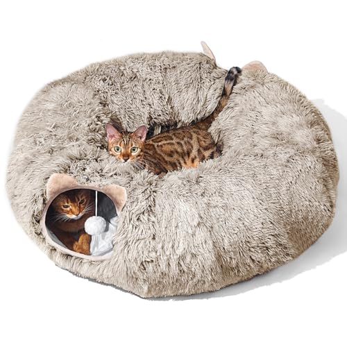 Cat Tunnel with Cat Bed Soft Plush Cat Cave Donut Tunnel Grey I977947