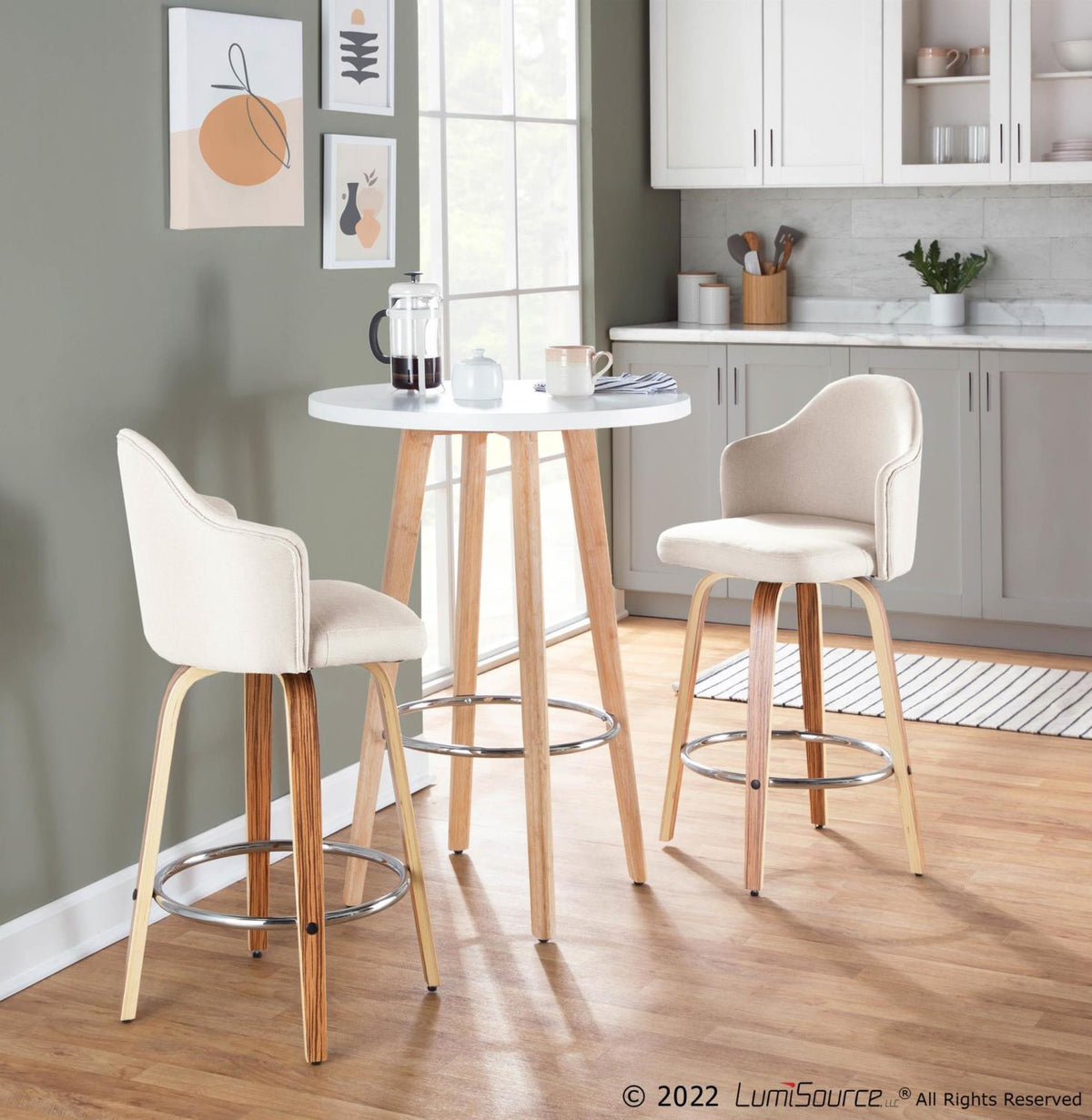 Fabric Counter Stools, Cream/Zebra, Set Of 2 V49597