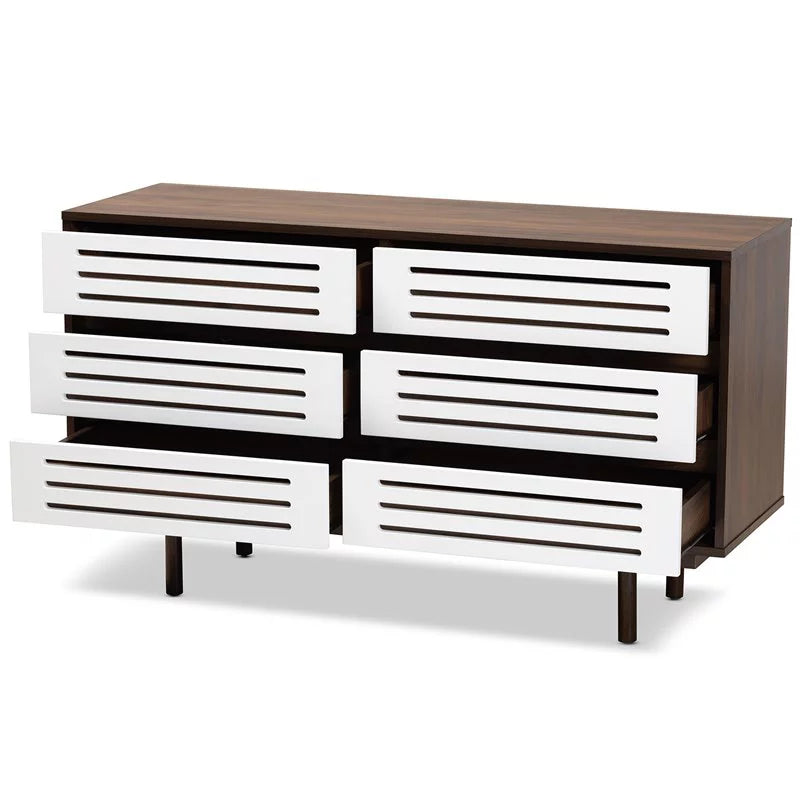 Two-Tone Walnut and White 6-Drawer Wood Dresser F915312
